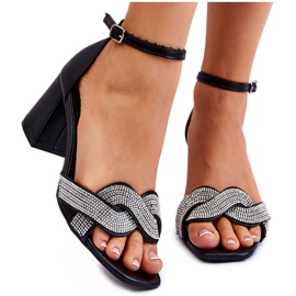 PA1 Sandalen mit niedrigem Absatz und Strass Schwarz Monra