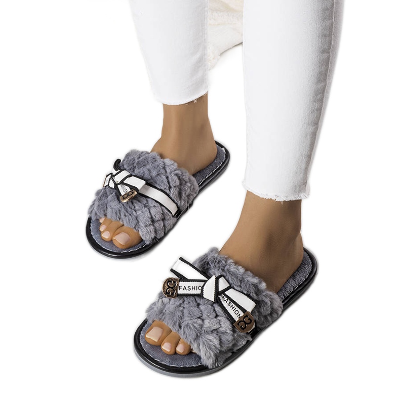 BM Graue Hausschuhe mit Schleife von Peter