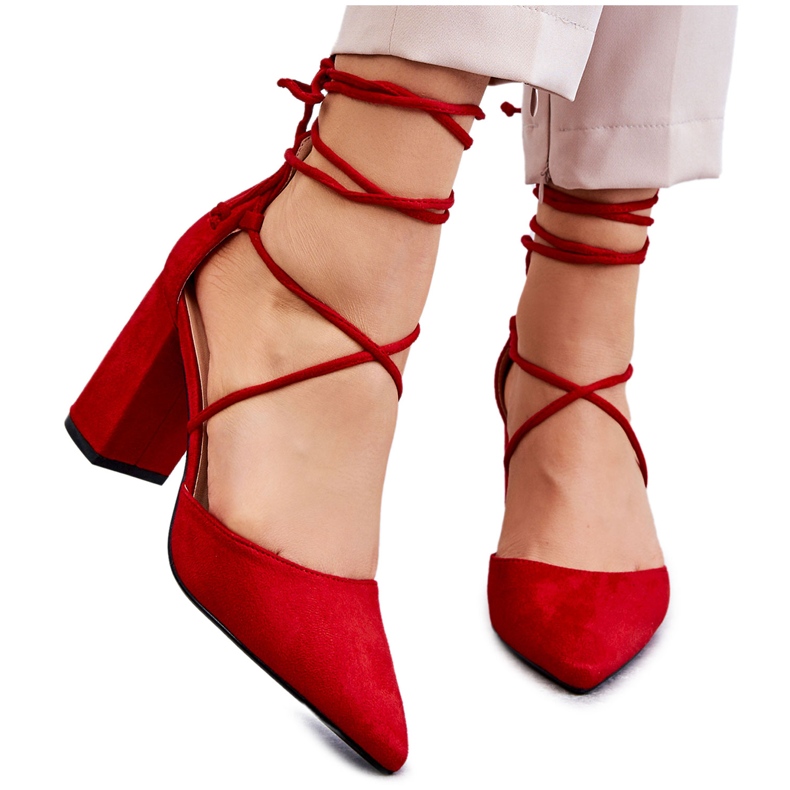 PA1 Klassische gebundene Wildlederpumps Rot Lucira