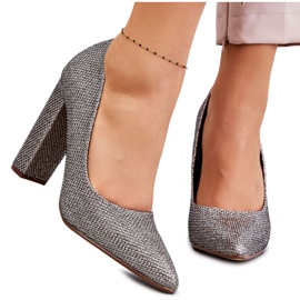 PA1 Glänzende Pumps mit Absatz Silber-Gold Elmira braun