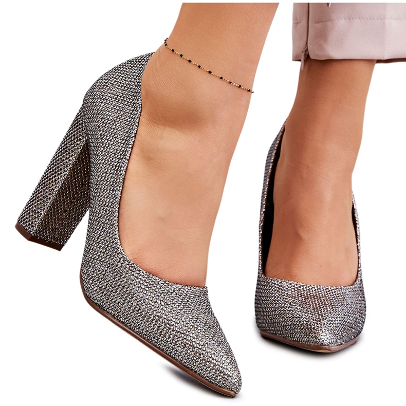 PA1 Glänzende Pumps mit Absatz Silber-Gold Elmira braun