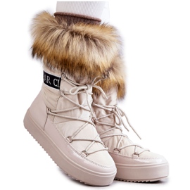 Beige geschnürte Schneestiefel von Frauen