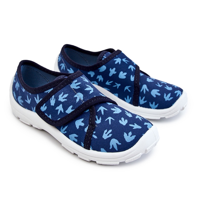 BEFADO S.A. Kinderhausschuhe Befado Spuren eines Dinosauriers 974X476 Marineblau navy blau