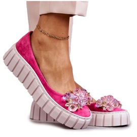 PA2 Wildleder-Ballerinas auf Plattform mit fuchsiafarbenem Ladette-Ornament rosa