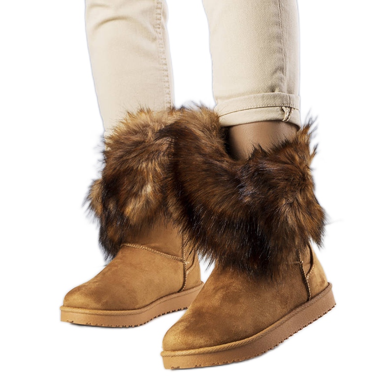 BM Braune isolierte Schneestiefel mit Fell von Kynlee grau