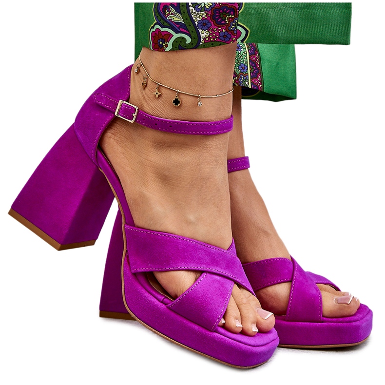 Lewski Shoes Damensandalen aus Wildleder mit hohem Absatz Leski Schuhe 3221 Fuchsia rosa