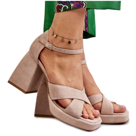 Lewski Shoes Damensandalen aus Wildleder mit hohem Absatz Links Schuhe 3221 Beige braun