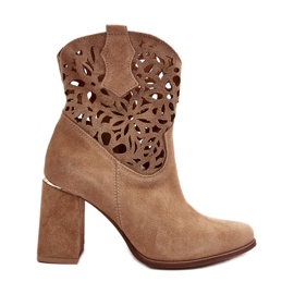 Lewski Shoes Durchbrochene Stiefeletten aus Wildleder Leewski Schuhe 3264 Dunkelbeige braun