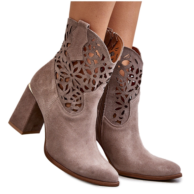 Lewski Shoes Durchbrochene Stiefeletten aus Wildleder Leewski Schuhe 3264 Hellbraun