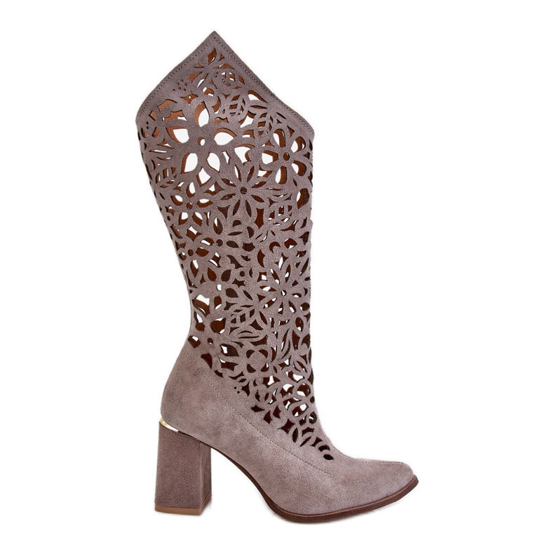 Lewski Shoes Wildleder durchbrochene Stiefel Leski Schuhe 3234 Cappuccino mehrfarbig