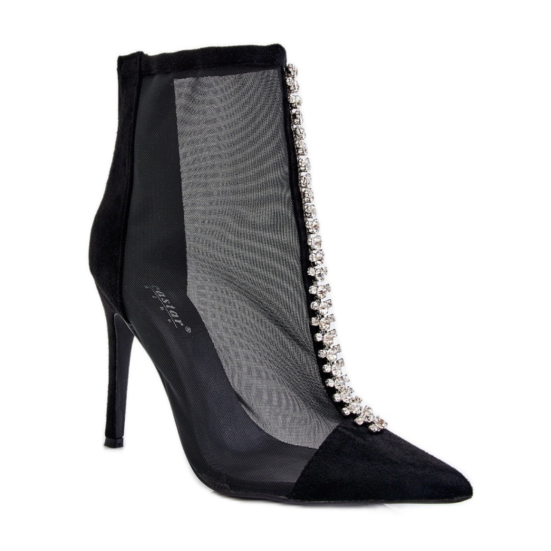 Modische Damen High Heel Stiefel mit Mesh Schwarz Rummi