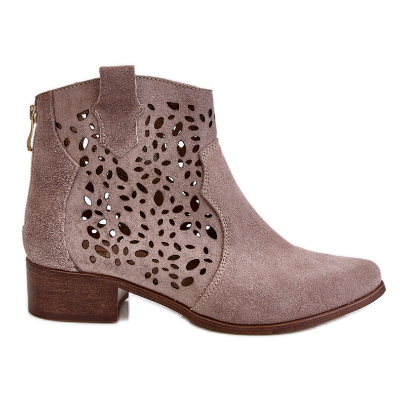 Lewski Shoes Durchbrochene Damenstiefel Leski Schuhe 2909 Hellbraun beige