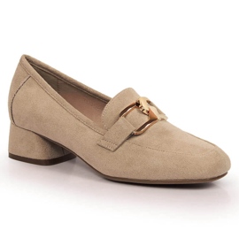 Beige Wildlederschuhe mit niedrigem Absatz Vinceza 10869
