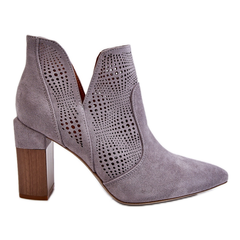 PM1 Durchbrochene Wildleder-Stiefel mit hohem Absatz Grau Leanna