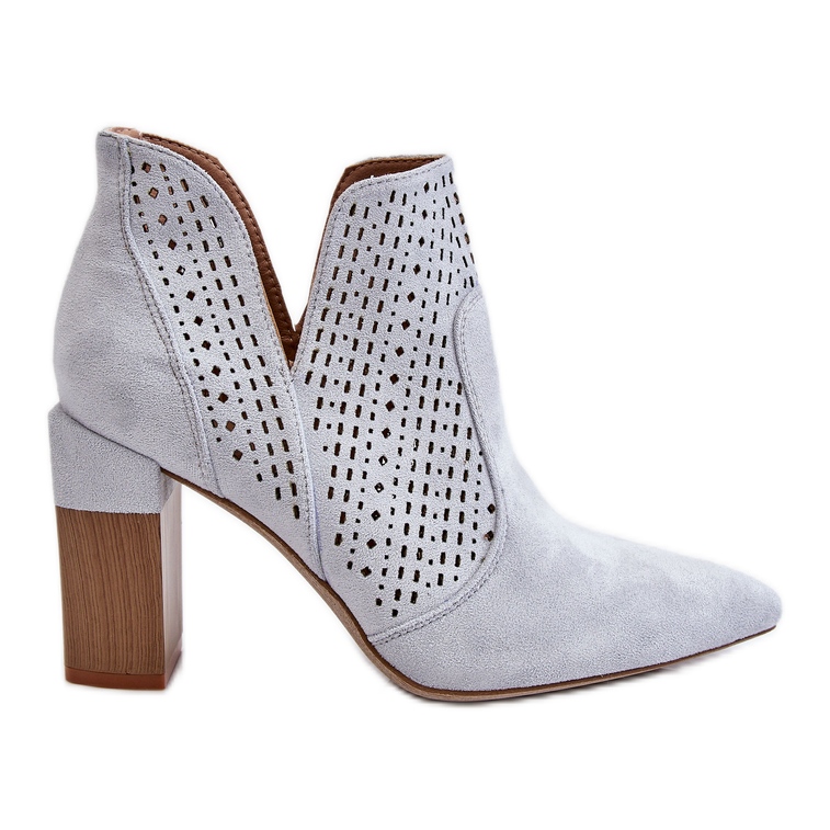 PM1 Modische durchbrochene High Heel Stiefel aus Wildleder Grau Genevi silber-