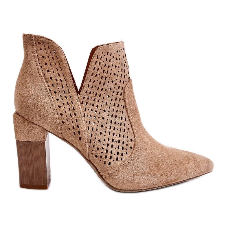 Modische Wildleder durchbrochene High Heel Stiefel Beige Genevi