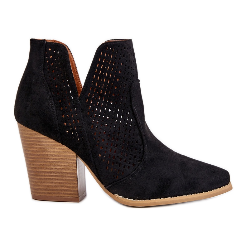 PM1 Damenstiefel auf High Heel Wildleder durchbrochene schwarze Farbtöne