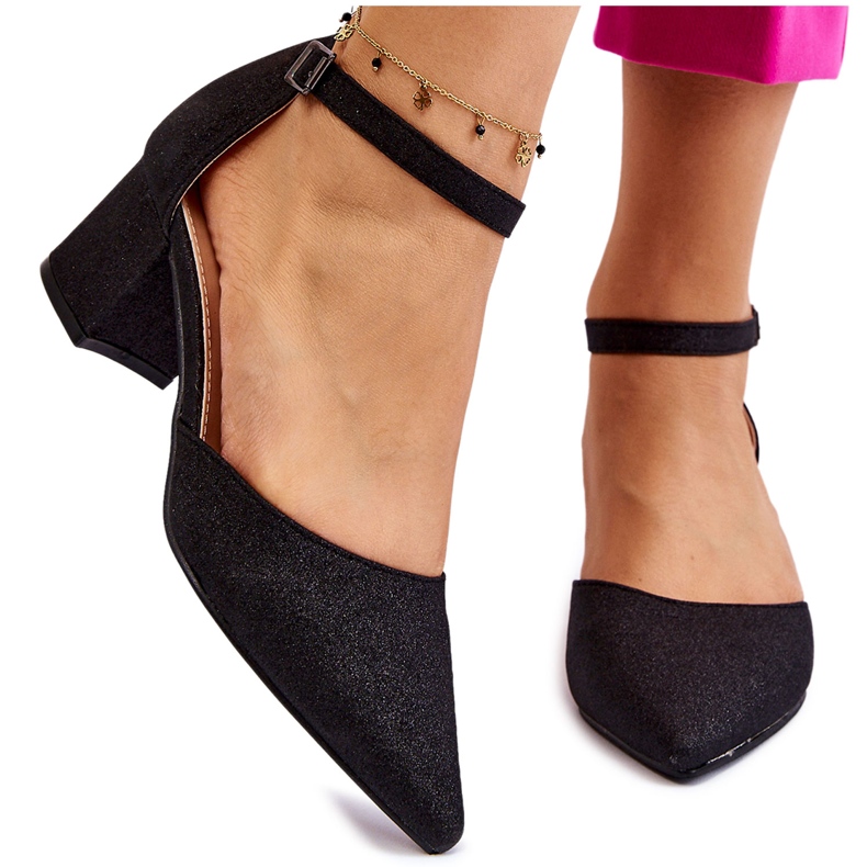 PG1 Modische glänzende Pumps mit niedrigem Absatz Schwarz Leilany