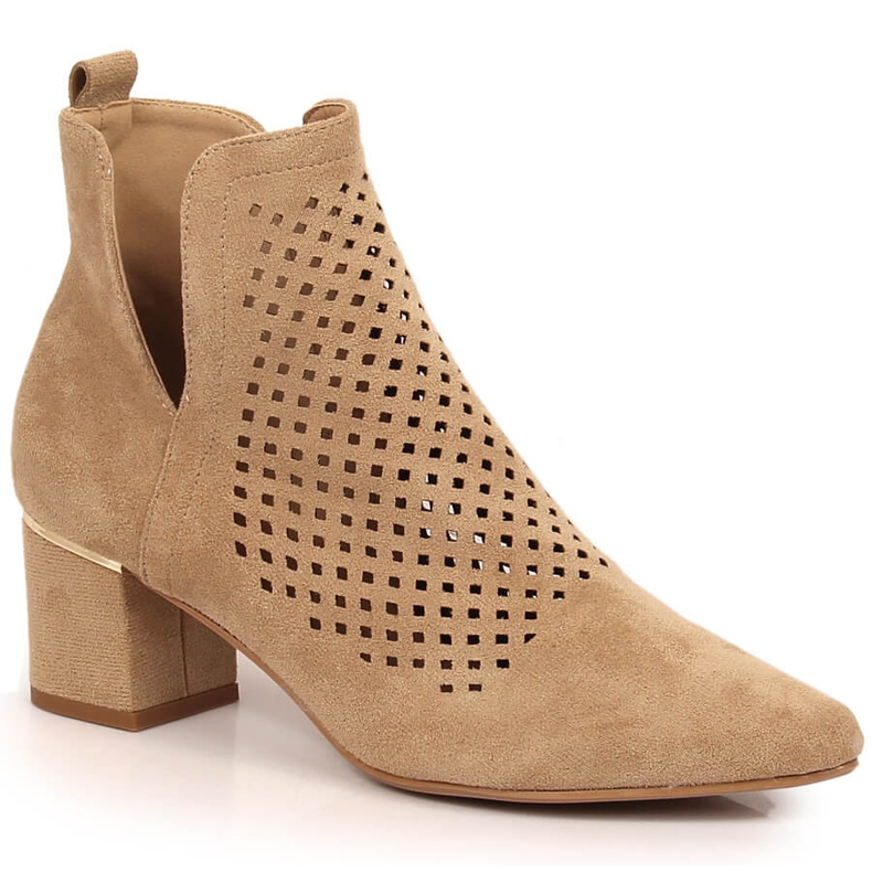 Beige durchbrochene Wildlederstiefel für Damen Vinceza 10892