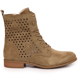 Jezzi Damen Frühlingsstiefel aus durchbrochenem Wildleder beige