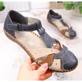 Bequeme flache Damensandale mit Klettverschluss Rieker M1655-14 beige