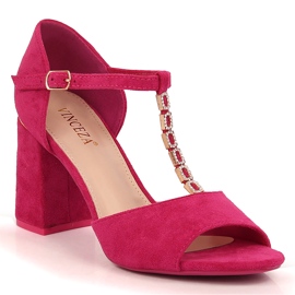 Damensandalen aus Wildleder auf der Post mit Zirkonen fuchsia Vinceza 20195 rosa
