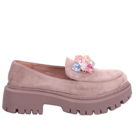 PA1 Stefani Khakifarbene, perlenbesetzte Plateau-Loafer beige