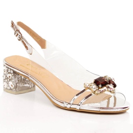 Transparente silberne Damensandalen mit Zirkonen D&amp;A MR-X1012 silber-