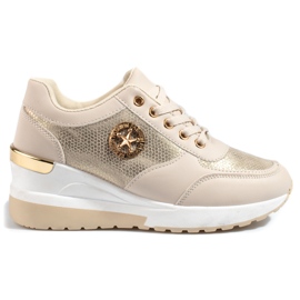 Shelovet Damen Keilsneaker beige golden