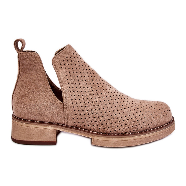 PS1 Angie Suede Openwork Flat Heel Boots Dunkelbeige