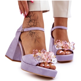 PS1 Modische Sandalen mit Kristallen auf massiven Absätzen Lila Garrett
