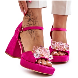 PS1 Modische Sandalen mit Kristallen auf Chunky Heels Fuchsia Garrett rosa