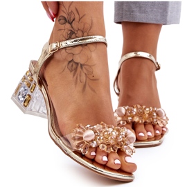 S.Barski Goldfarbene Damensandalen mit niedrigen Absätzen Gold Benicio golden