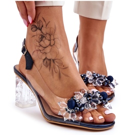 S.Barski Modische Sandalen mit Perlen Navy Terrance marineblau