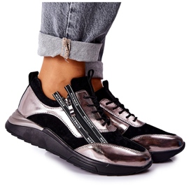 POTOCKI Leder-Metallic-Sportsneaker in Schwarz und Silber