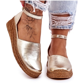 Lemar Damen Leder Espadrilles Sandalen Golden Moise