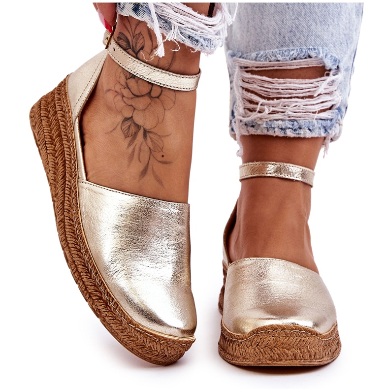 Lemar Damen Leder Espadrilles Sandalen Golden Moise