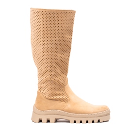 W. Potocki Durchbrochene Wildlederstiefel von Potocki beige