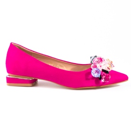 Damen-Pumps Shelovet mit niedrigem Absatz aus fuchsiafarbenem Wildleder rosa