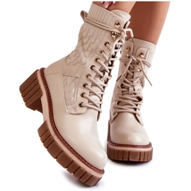 PE1 Hohe Damenstiefel mit Reißverschluss Beige Enroe