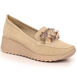 Damen-Lederslipper auf Keilabsatz mit beigen Filippo-Kristallen DP4563/23