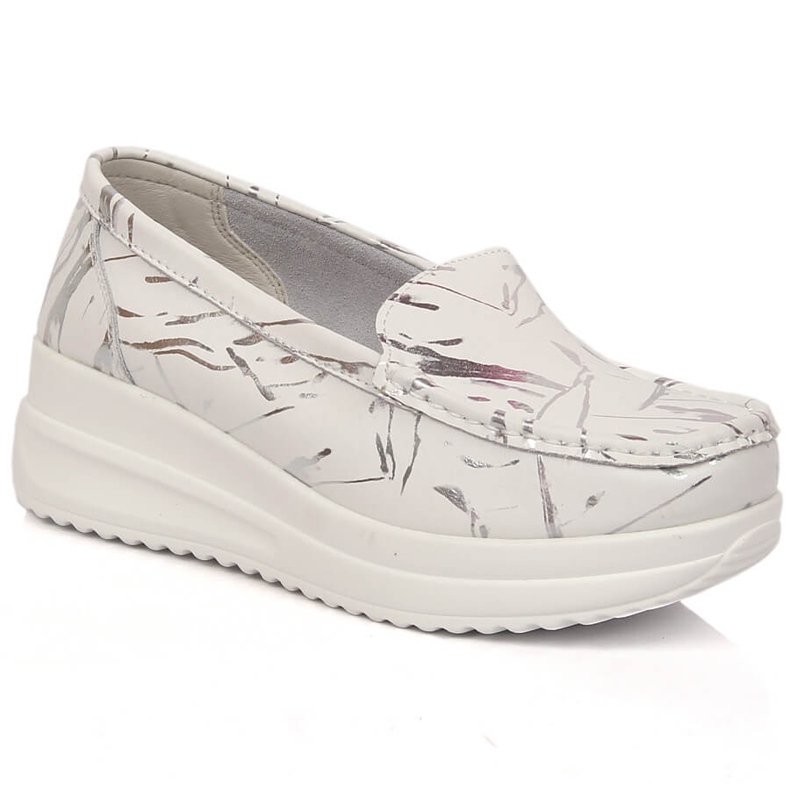 Damen-Leder-Loafer auf Plateau weiß Artiker 50C1886