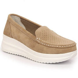 Damen-Leder-Wildleder-Loafer auf der beigen Plattform Artiker 52C1759