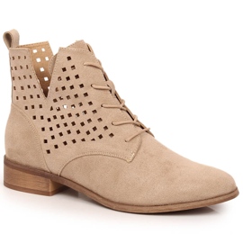 Potocki SZ12089 beige Wildleder durchbrochene flache Stiefel