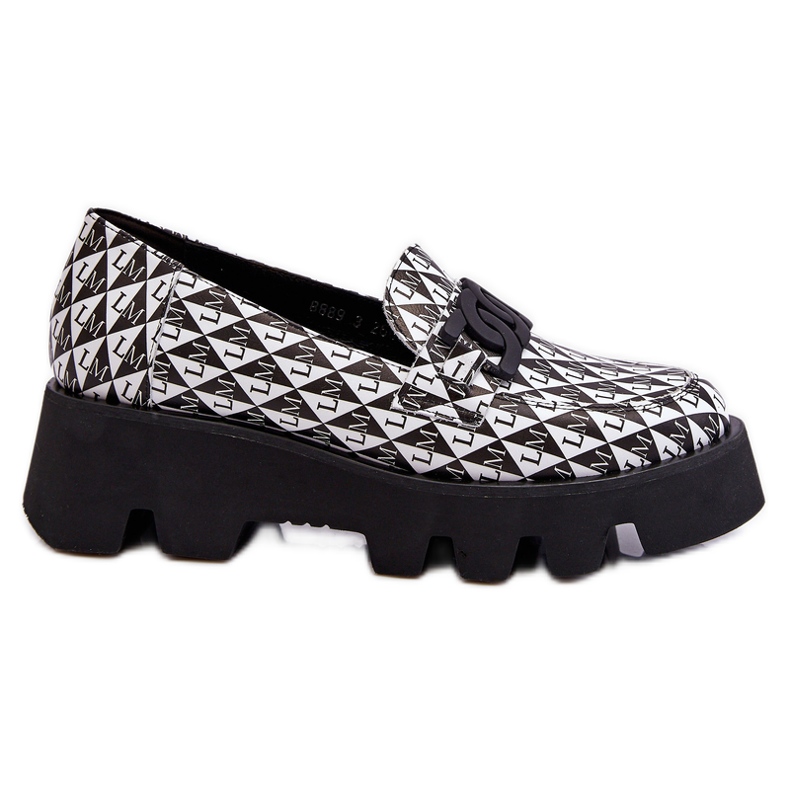 Loafer auf einer massiven Plattform Laura Messi 2601 Schwarz und Weiß