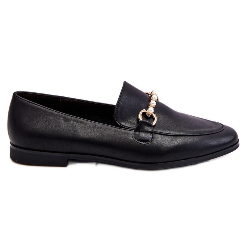 PG1 Damen-Leder-Loafer mit dekorativen Perlen Black Ishan schwarz