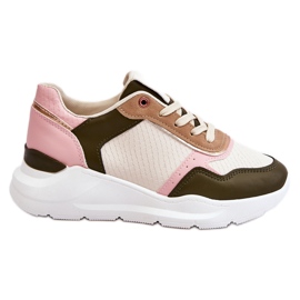 Damen-Leder-Plateau-Trainer Beige und Pink Chaya