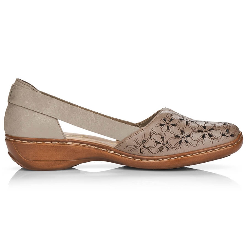 Beige durchbrochene Lederschuhe für Damen Rieker 41356