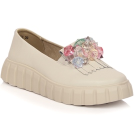 Damen Lederschuhe auf der Plattform mit Schmucksteinen Filippo DP4593/23 naturfarben