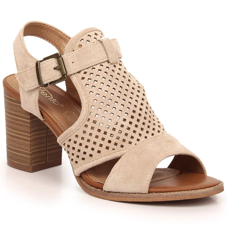 Wildledersandalen auf einem Pfosten mit einem durchbrochenen beigefarbenen Obermaterial eVento 3581